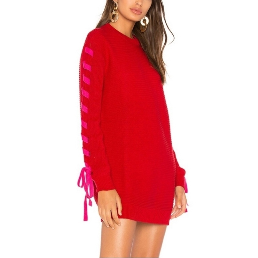 Lovers+friends Red Sweater Dress with Pink Accents XXS